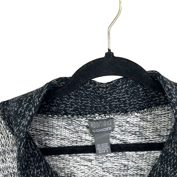 Additions by Chico’s Cardigan Sweater 3/4 Sleeve Snap Button Black White Women 2 - Picture 4 of 6